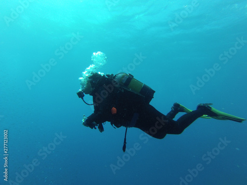 Young female scuba diver in Atlantic ocean