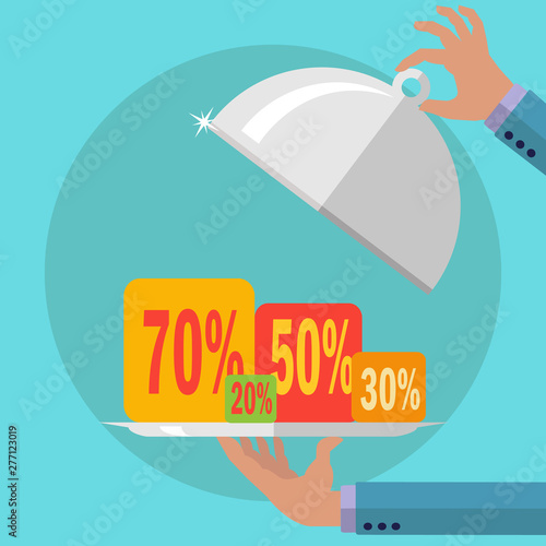Presenting sales percentages on a serving platter vector concept