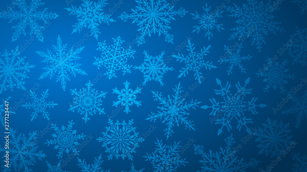 Christmas background with various complex big and small snowflakes in blue colors Christmas background with various complex big and small snowflakes in blue colors