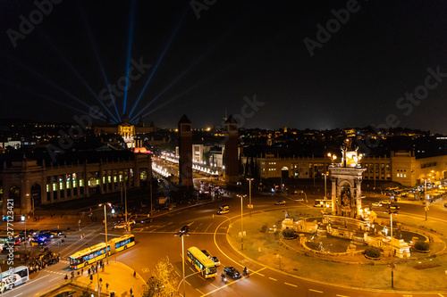 Barcelona, Spain - April, 2019: Night view of Plaza de Espana with Venetian towers. Barcelona photo