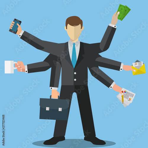 Skillful businessman multitasking vector illustration