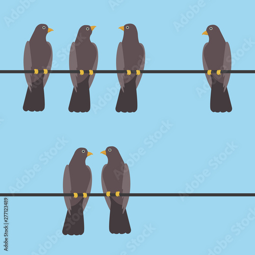 Pigeons sitting on a wire vector illustration
