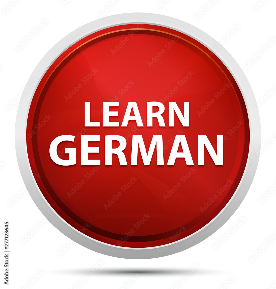 Learn German Promo Red Round Button Learn German Promo Red Round Button