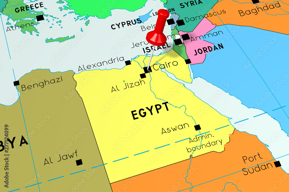 Obraz premium Egypt, Cairo - capital city, pinned on political map