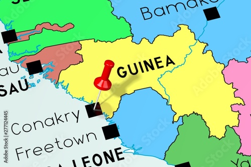 Cuadro en lienzo Guinea, Conakry - capital city, pinned on political map