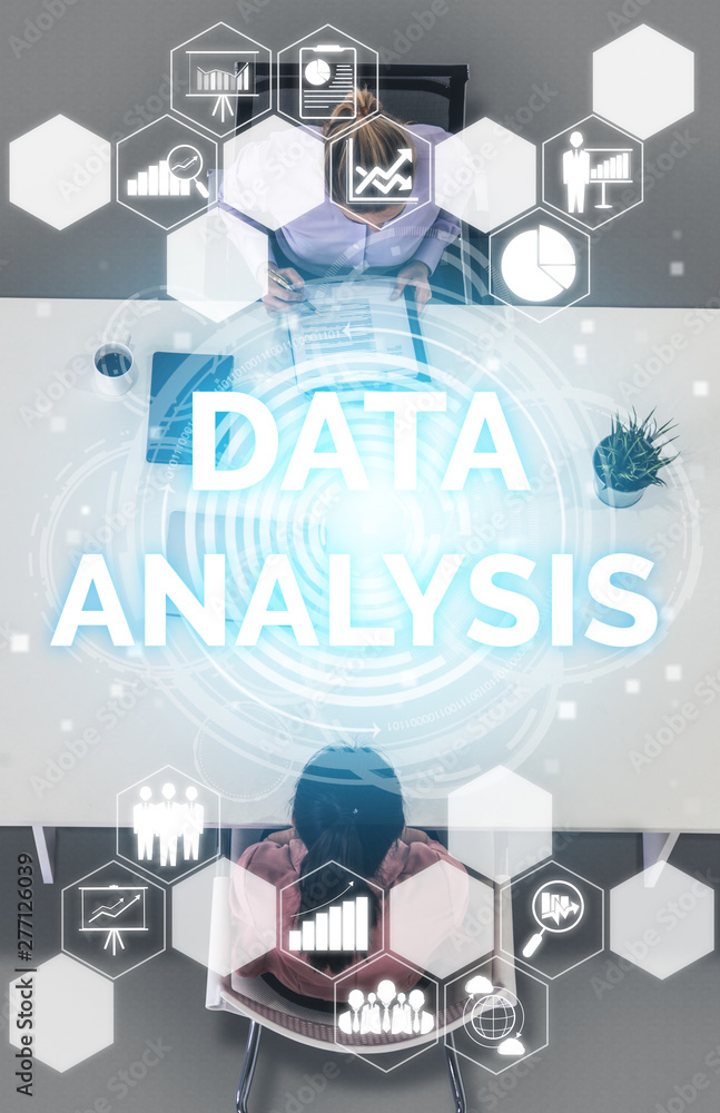 © InfiniteFlow - Data Analysis for Business and Finance Concept. Graphic interface showing future computer technology of profit analytic, online marketing research and information report for digital business strategy.