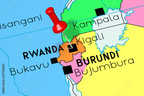 Rwanda, Kigali - capital city, pinned on political map photo