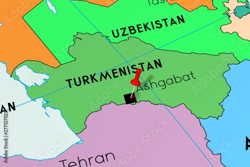 Turkmenistan, Ashgabat - capital city, pinned on political map