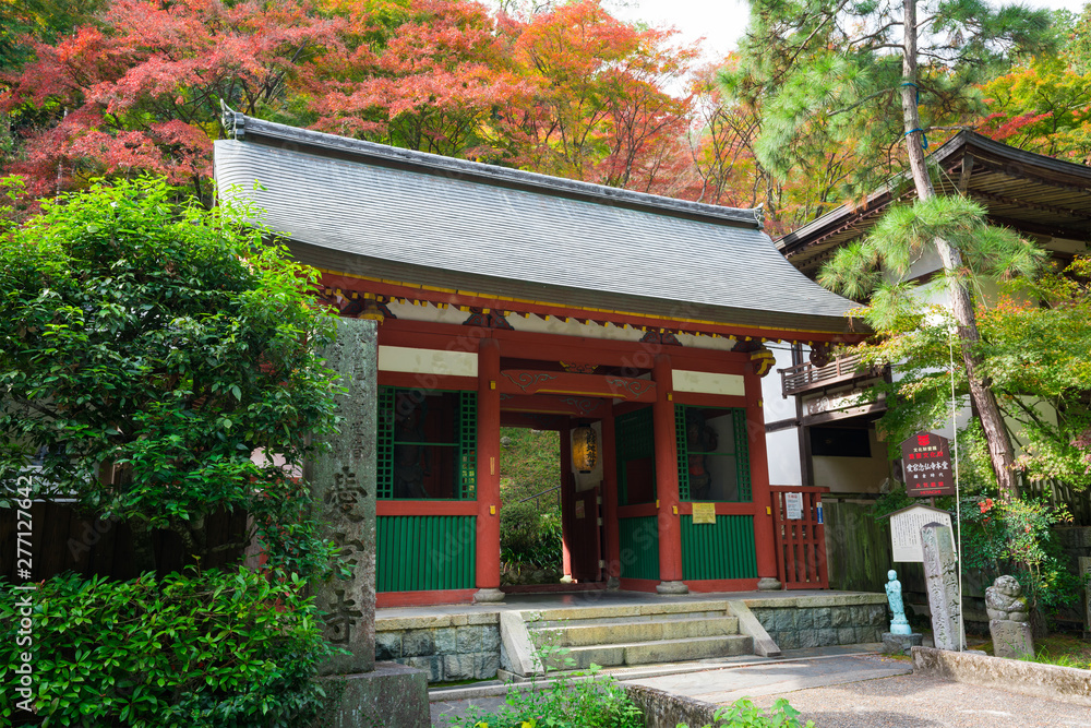 京都　愛宕念仏寺（おたぎねんぶつじ）の仁王門と紅葉