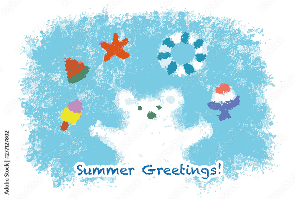 パステル画風白クマの涼しげな暑中見舞いイラスト Stock ベクター Adobe Stock