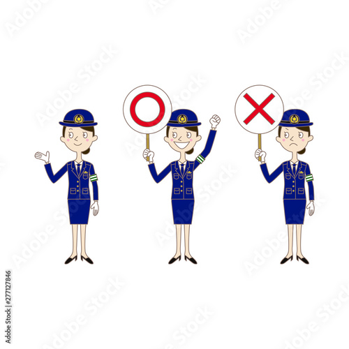 イラスト：日本の婦人警官　マルバツ