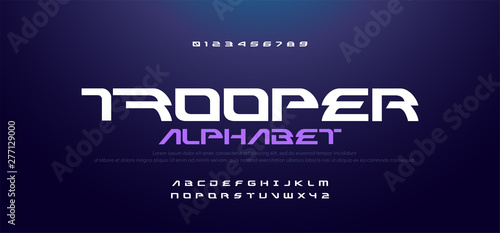 Sport Modern Technology Alphabet Font. Typography and number for game, movie technology, sport, motorcycle, racing logo fonts design. vector illustration photo