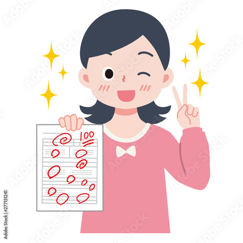 タイトル	100点を取る女の子のイラスト