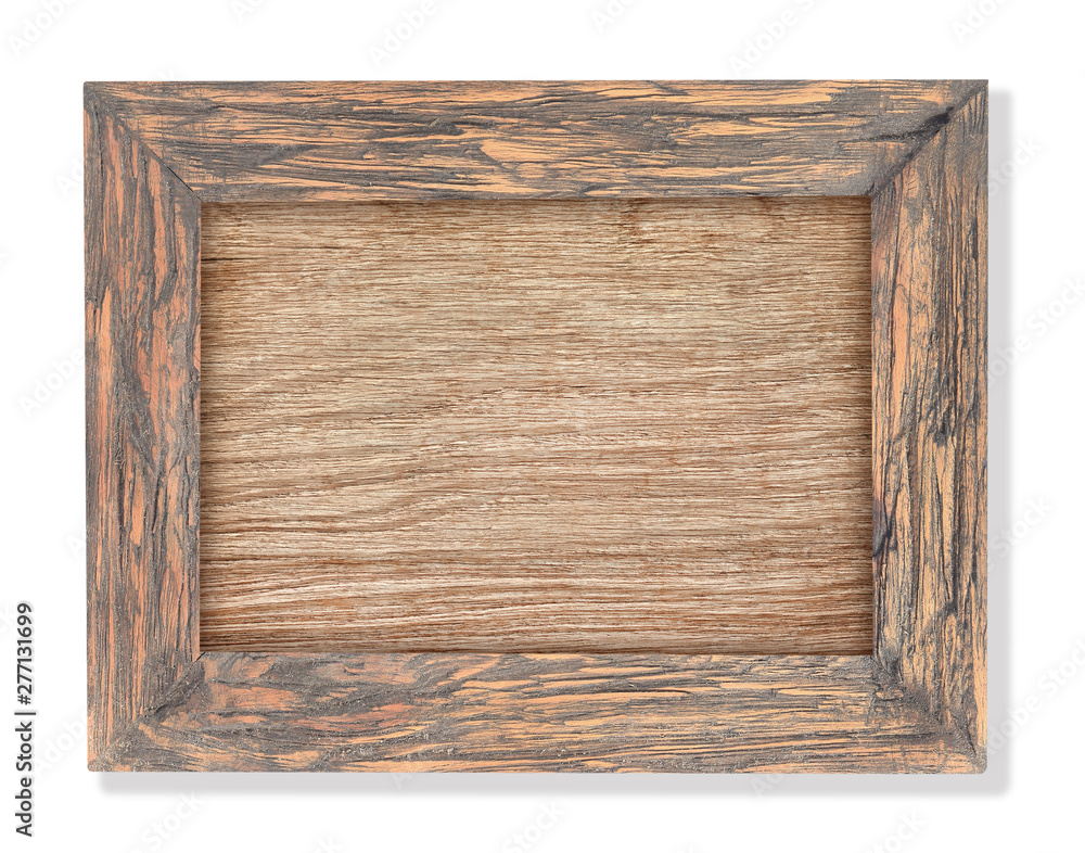 Ancient wooden frame on white background