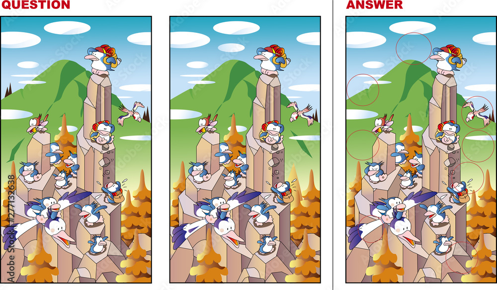 間違い探しクイズ 山に登るペンギン Stock Vector Adobe Stock