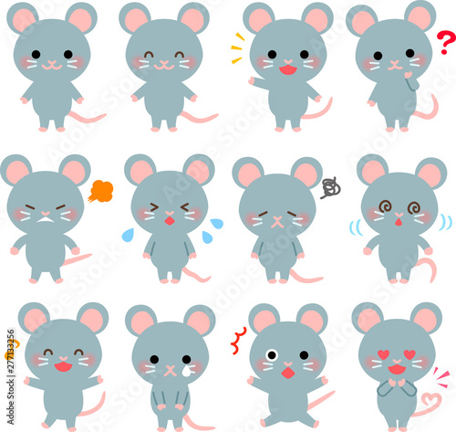 ネズミのいろいろなポーズのイラストセット