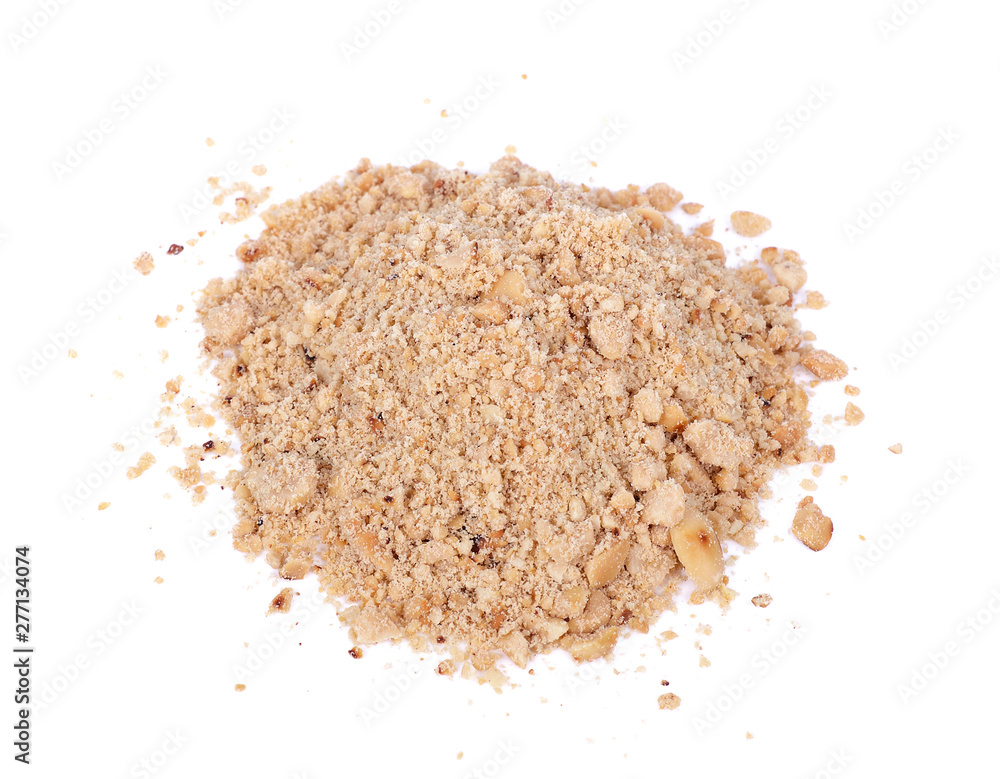 Ground roasted peanuts on a white background Ground roasted peanuts on a white background