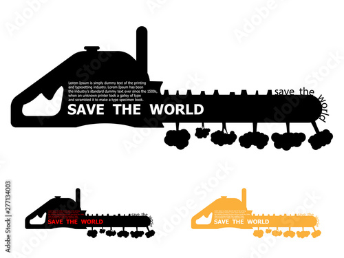 save the world concept, tree destroyed by chain saw