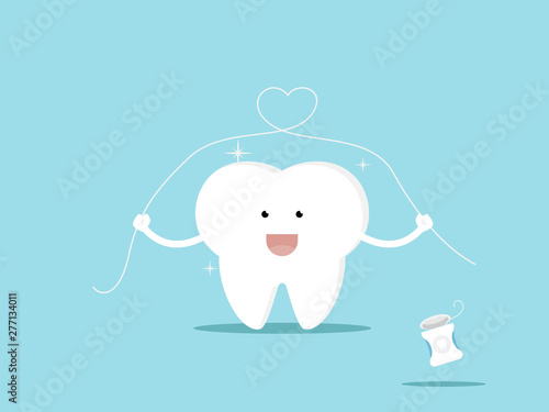 tooth and dental floss cartoon vector illustration