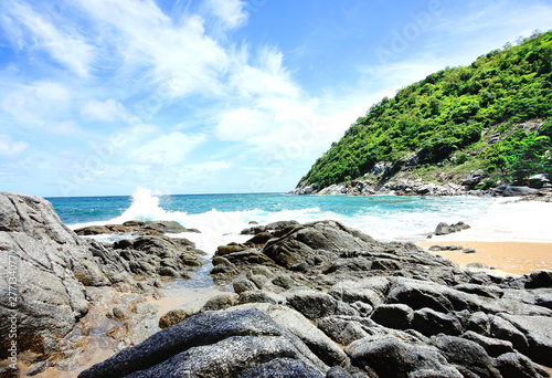 Tropical Island with Rock Sand Beach Background