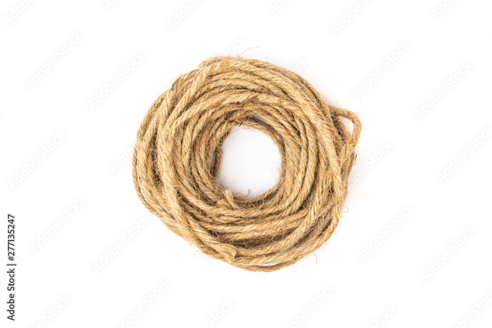 brown rope coil on white background