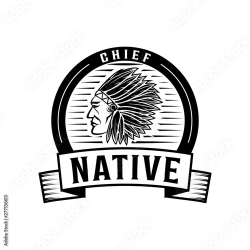 American Indian logo. Native chief badge logo illustration