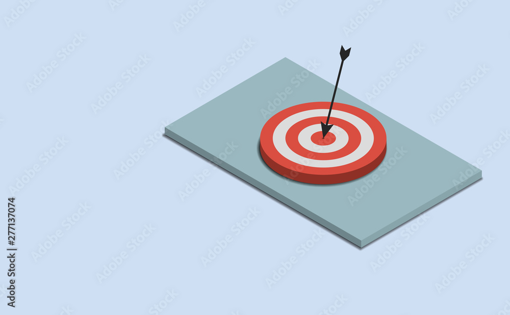 Arrow hit the target success goal concept isometric 3d top view Arrow hit the target success goal concept isometric 3d top view