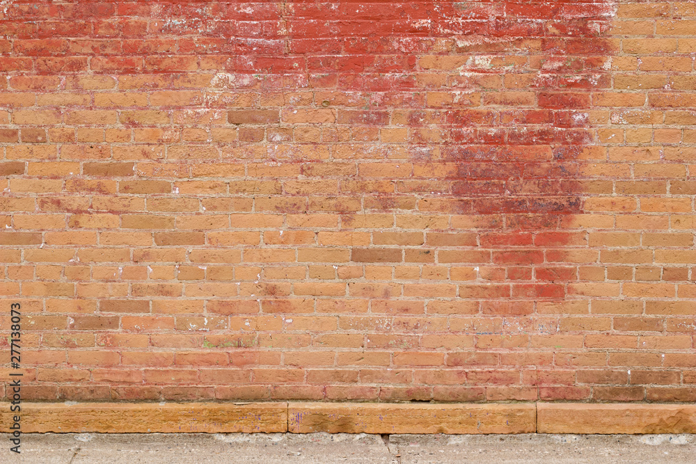 Vintage weathered clay brick wall texture background with blotchy  deteriorating red paint Stock Photo | Adobe Stock
