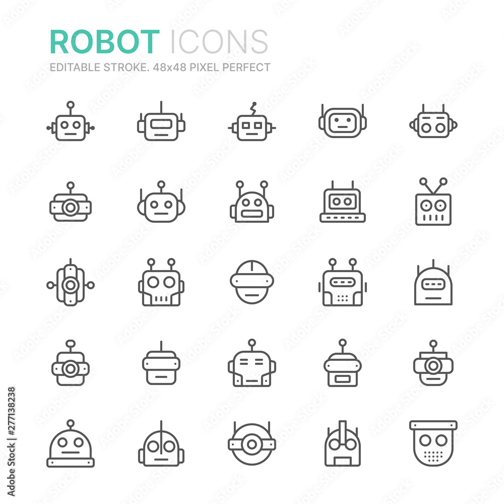 Collection of robots line icons. 48x48 Pixel Perfect. Editable stroke