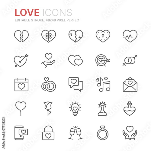 Collection of love related line icons. 48x48 Pixel Perfect. Editable stroke