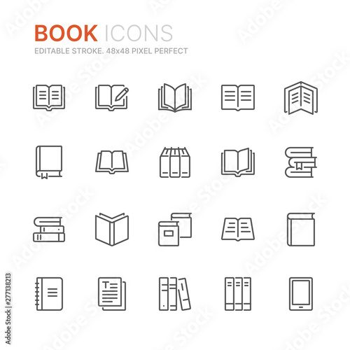 Collection of books line icons. 48x48 Pixel Perfect. Editable stroke