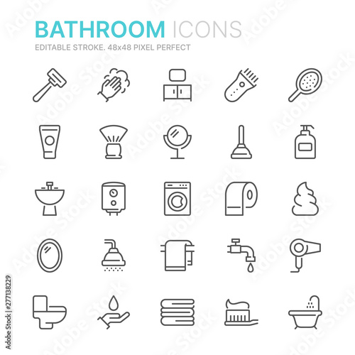 Collection of bathroom line icons. 48x48 Pixel Perfect. Editable stroke