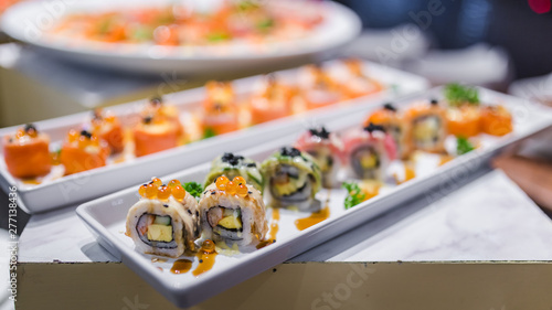 delicious sushi rolls set in a variety of japanese food