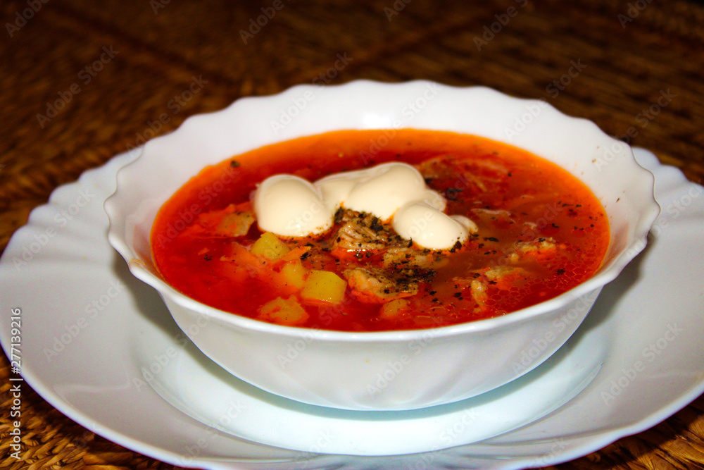 fresh soup with mayonnaise in a white plate fresh soup with mayonnaise in a white plate