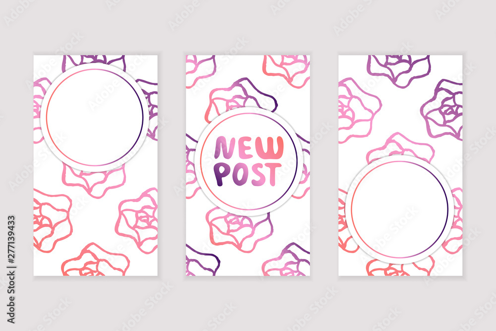 Set of social media stories templates with floral background Set of social media stories templates with floral background
