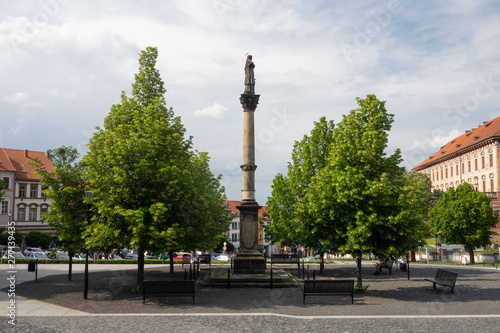 The statue of the Saint Laurel (sloup se sochou sv. Vavrince) on the Charles town square (Karlovo namesti) in Roudnice nad Labem © mino21