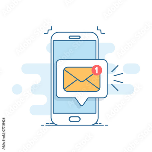 Unread email notification. New message on the smartphone screen. Vector illustration.