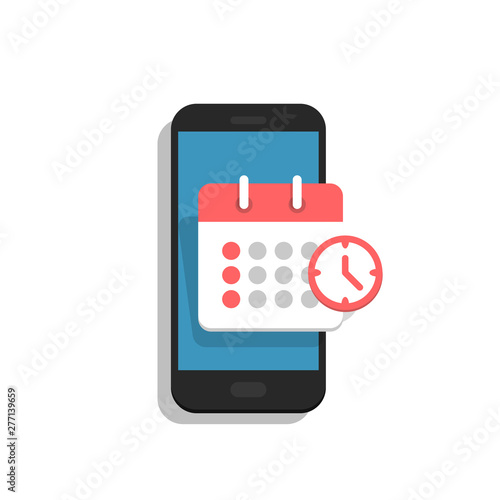 Planning app on smartphone screen. Calendar, schedule, appointment, concept. Vector illustartion in flat style.