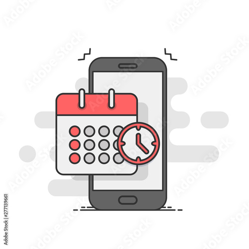 Planning app on smartphone screen. Calendar, schedule, appointment, concept. Vector illustartion in flat style.