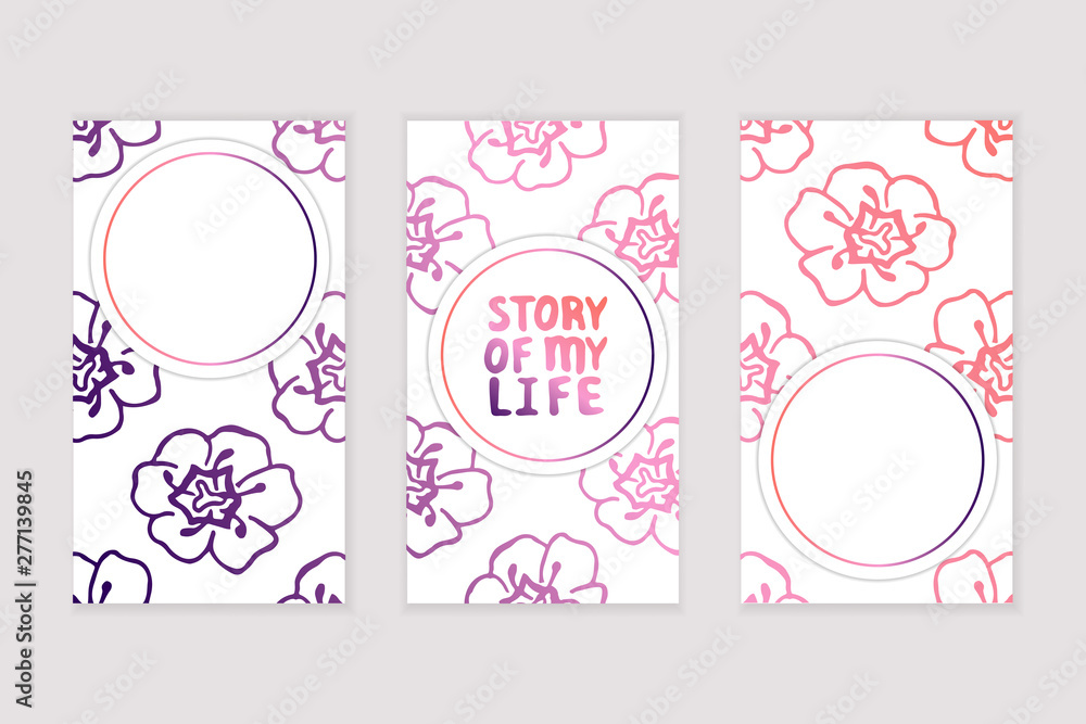 Set of social media stories templates with floral background Set of social media stories templates with floral background