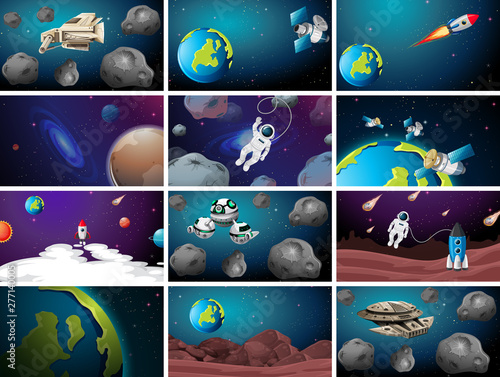 Set of different space scenes