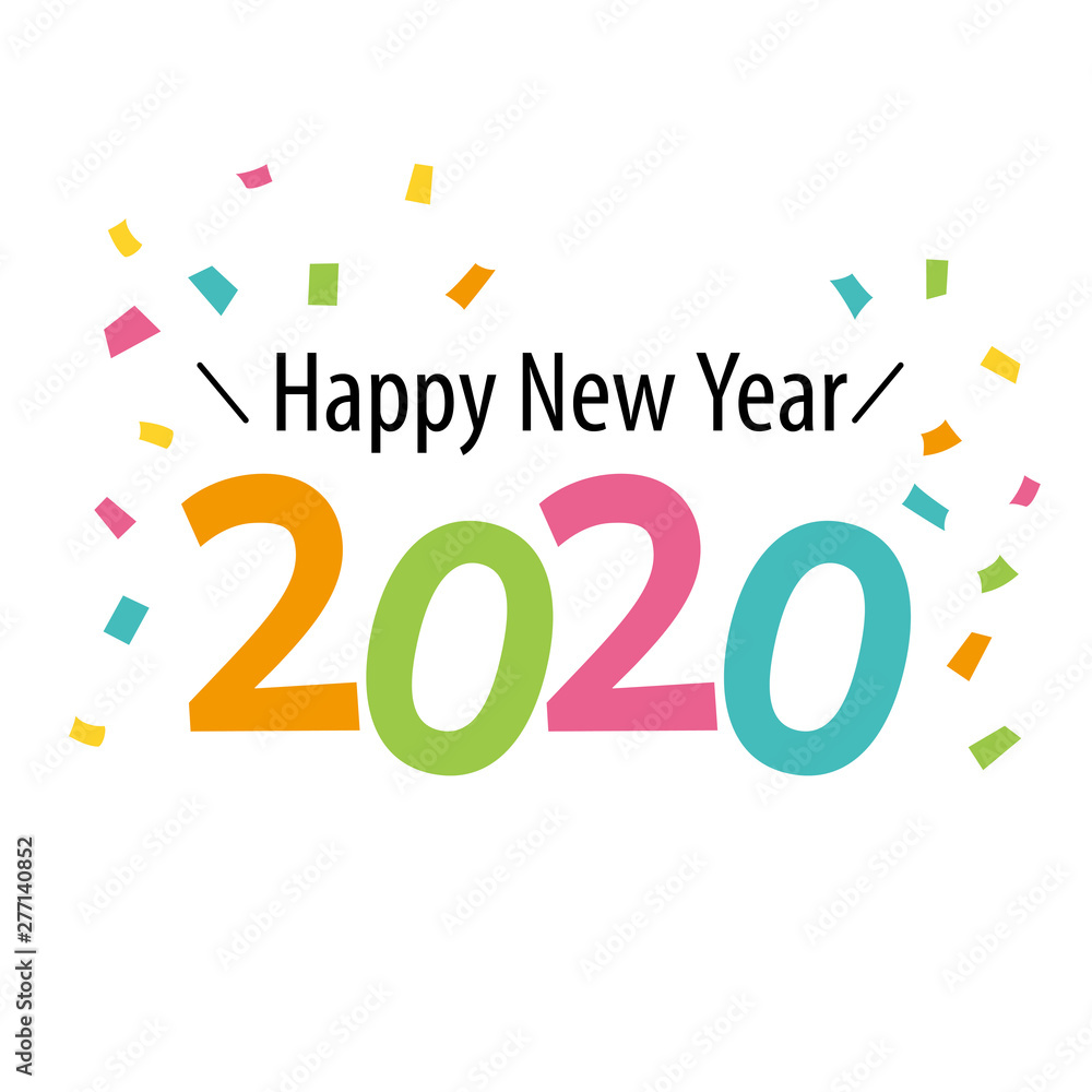 Happy new year 2020 logo with colorful confetti