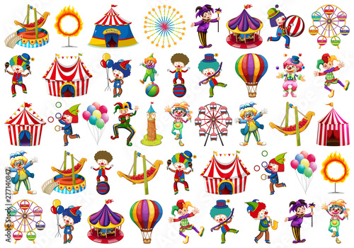 Set of different circus objects