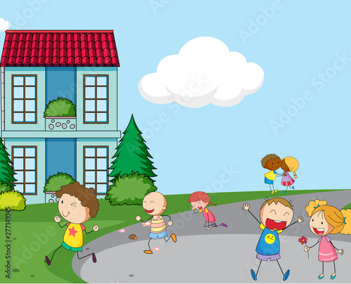 Kid playing in the village