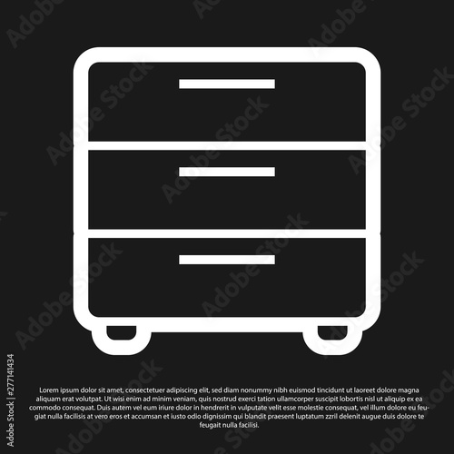 Black Furniture nightstand icon isolated on black background. Vector Illustration