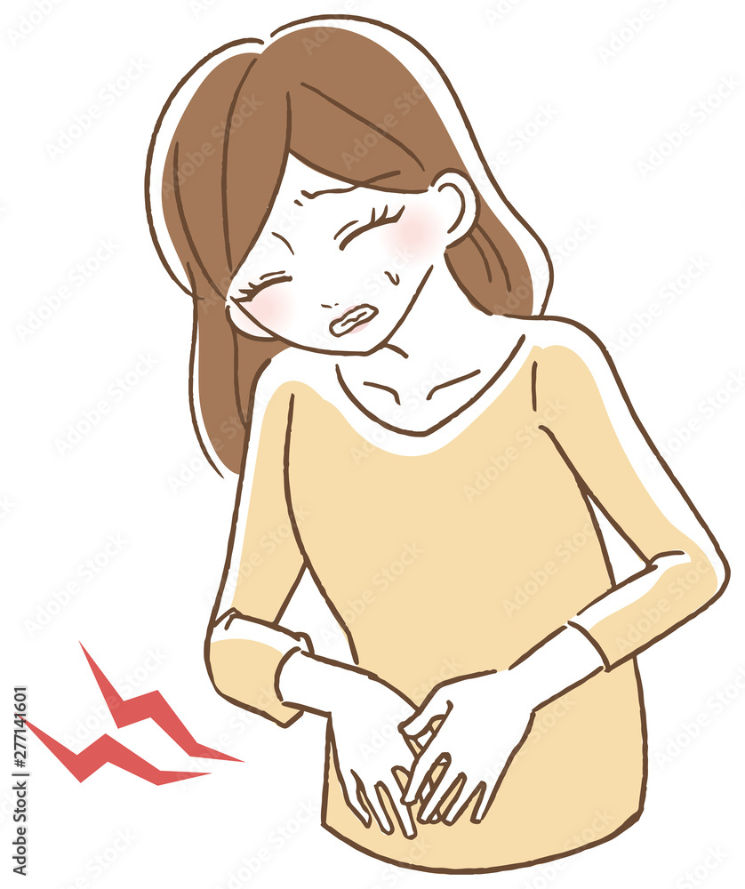 腹痛で悩む女性イラスト 腹痛で悩む女性イラスト