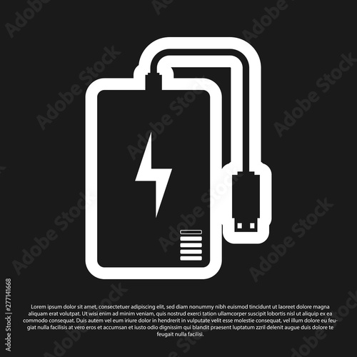 Black Power bank with different charge cable icon isolated on black background. Portable charging device. Vector Illustration