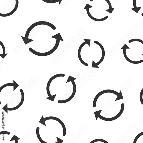 Arrow rotation icon seamless pattern background. Sync action vector illustration on white isolated background. Refresh button business concept.
