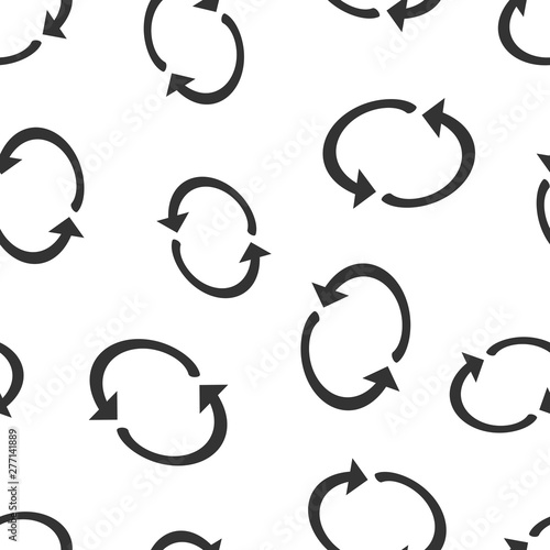 Arrow rotation icon seamless pattern background. Sync action vector illustration on white isolated background. Refresh button business concept.