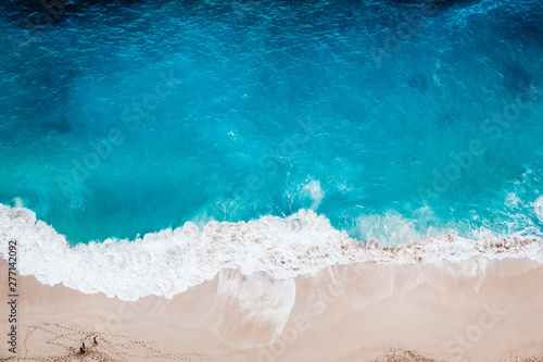 Wild beach, top view, waves